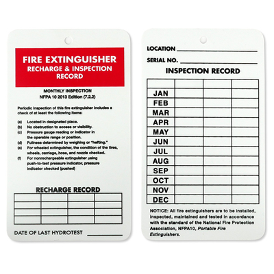 Custom Fire Extinguisher Tag 2-Sided Polyester Safety Plastic Tag