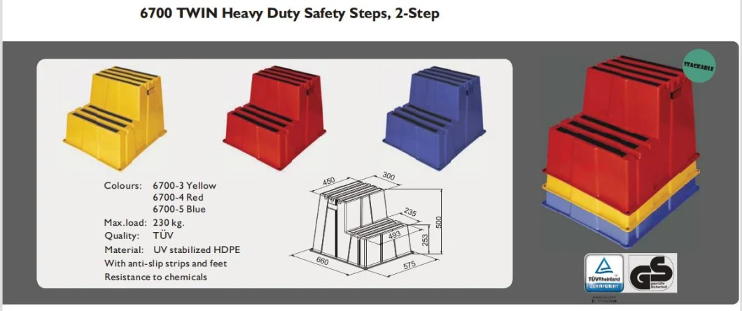 Factory Polyethylene Safety Step Stool Heavy Duty Light Weight Industrial Plastic 2 Step Stool