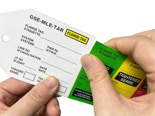 Custom Plastic Safety Tag Flange Tag Heavy Duty Waterproof Vinyl Tags with Reinforced Hole and Nylon Cable Ties for Industrial and Outdoor