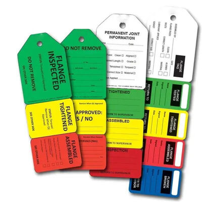 Custom Plastic Safety Tag Flange Tag Heavy Duty Waterproof Vinyl Tags with Reinforced Hole and Nylon Cable Ties for Industrial and Outdoor