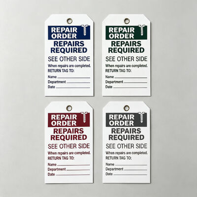 Custom Waterproof PVC Repair Order Hang Tag with Film Lamination for Industrial Safety