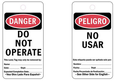 Reusable Durable Lock Out Tag Out Tags , Bilingual Paper Lockout Safety Tags