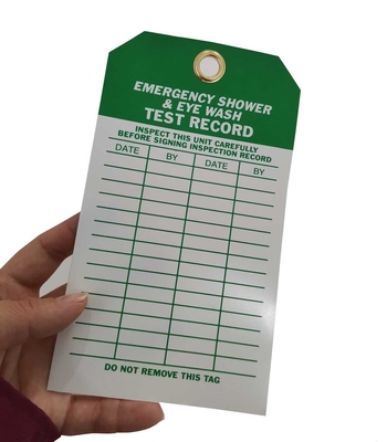 Emergency Shower And Eyewash Test Record Tag 4 In. X 7 In. 2 Side Vinyl Inspection Tag