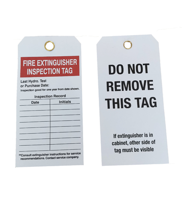 Fire Extinguisher Inspection cardstock Tag lock out tag out 5 3/4 in Height whtie